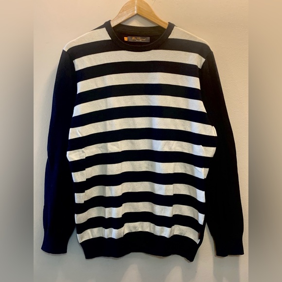 Ben Sherman Men Crew neck Wide Stripe Sweater White  Navy L - Picture 2 of 12
